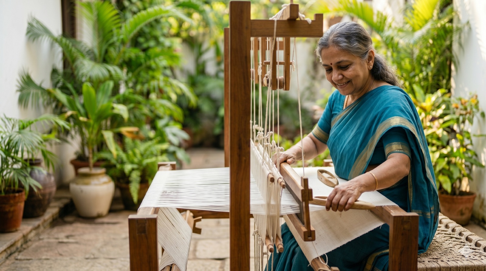 A master weaver at a traditional handloom — the artisan goods sold on the MSME B2C portal